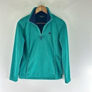 Brooks Brothers 346 Womens Fleece 1/4 Zip Pullover Teal Navy Embroidered Logo